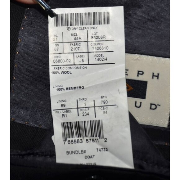 Joseph Abboud Men's Black Reda Super 110's Wool Suit Coat Jacket Size 44R Career - Picture 8 of 9